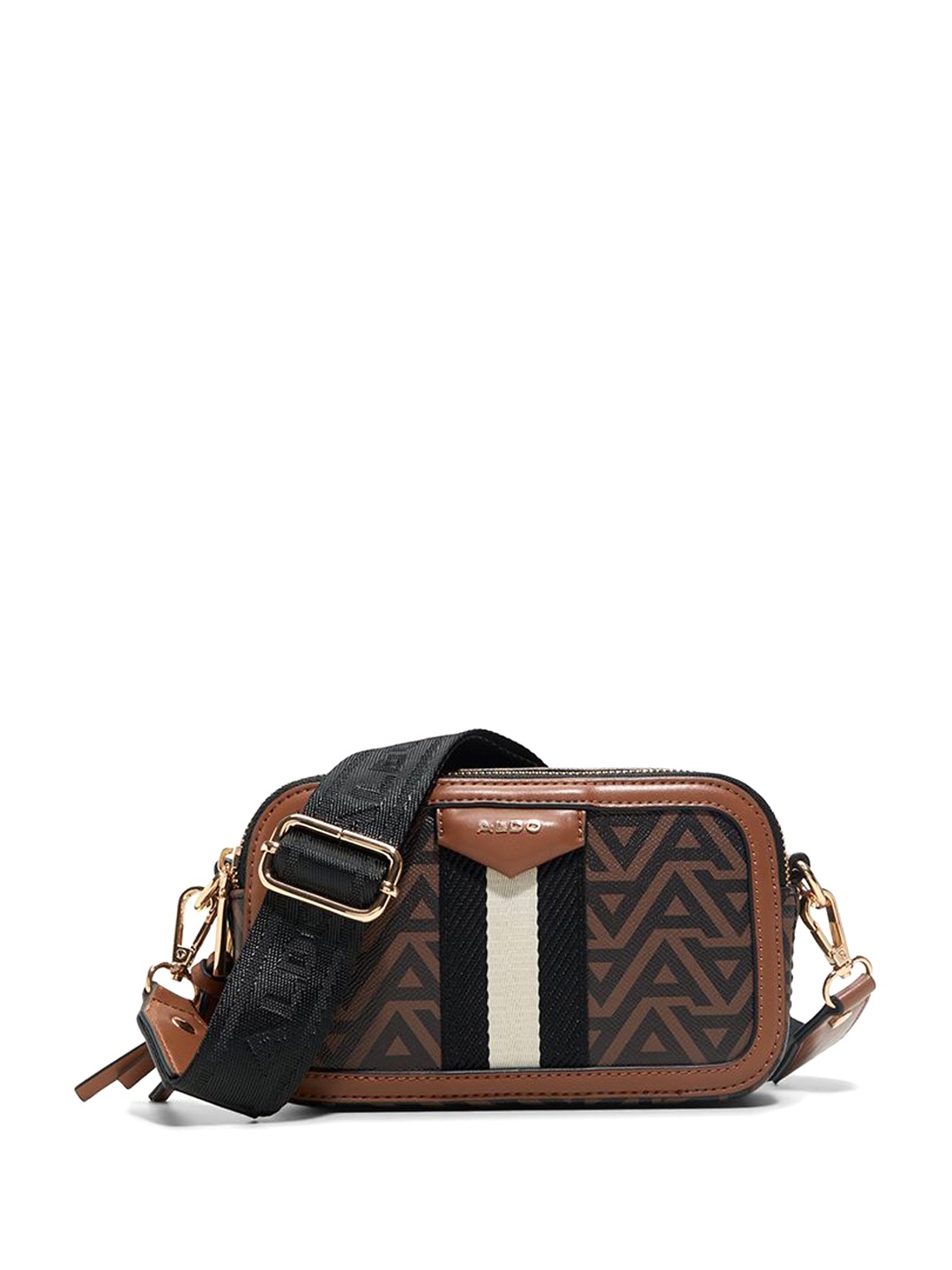 

ALDO Women MASUMA Typography Printed Structured Leather Sling Bag, Brown
