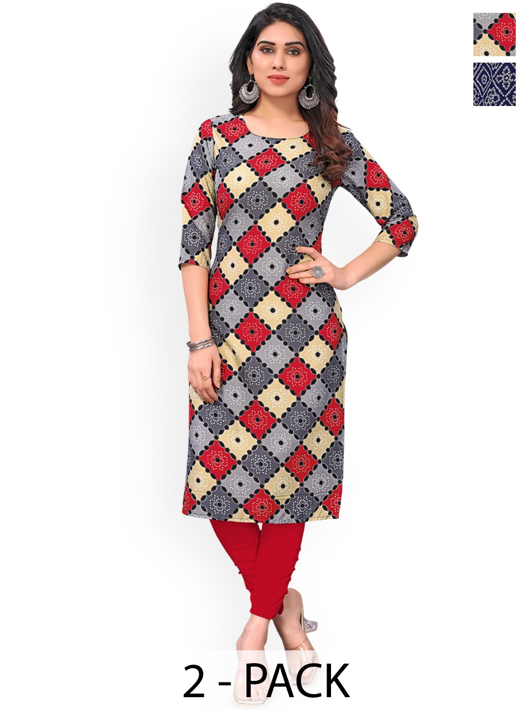 

KETAKI FASHION Selection of 2 Geometric Printed Straight Kurtas, Grey