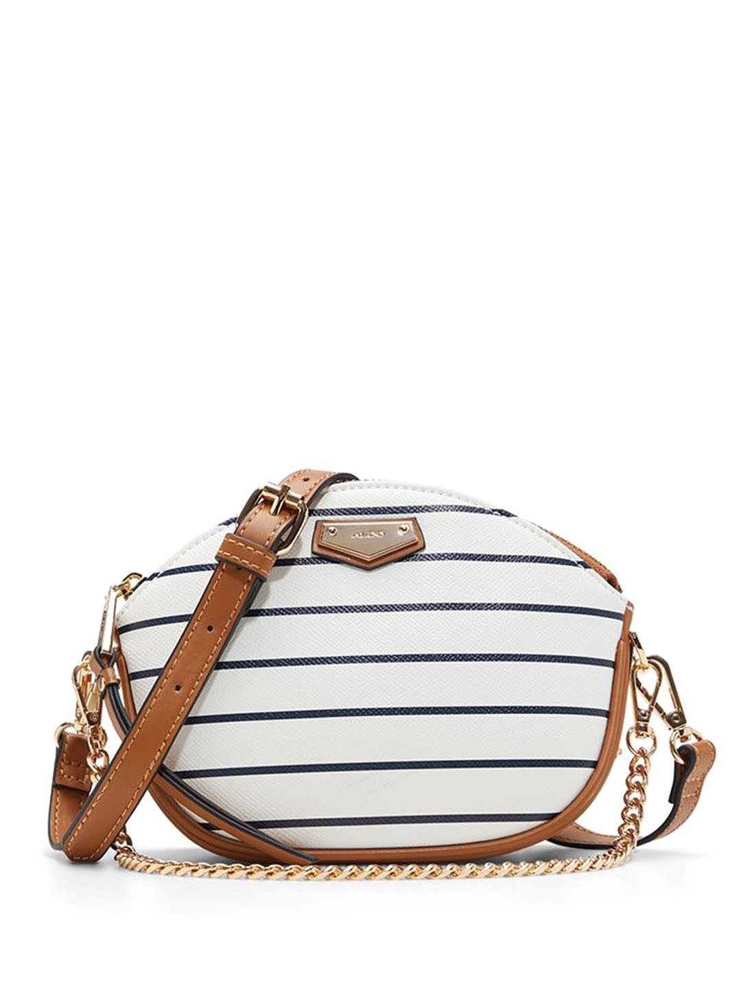 

ALDO Women ABINGER Striped Structured Leather Sling Bag, Navy blue