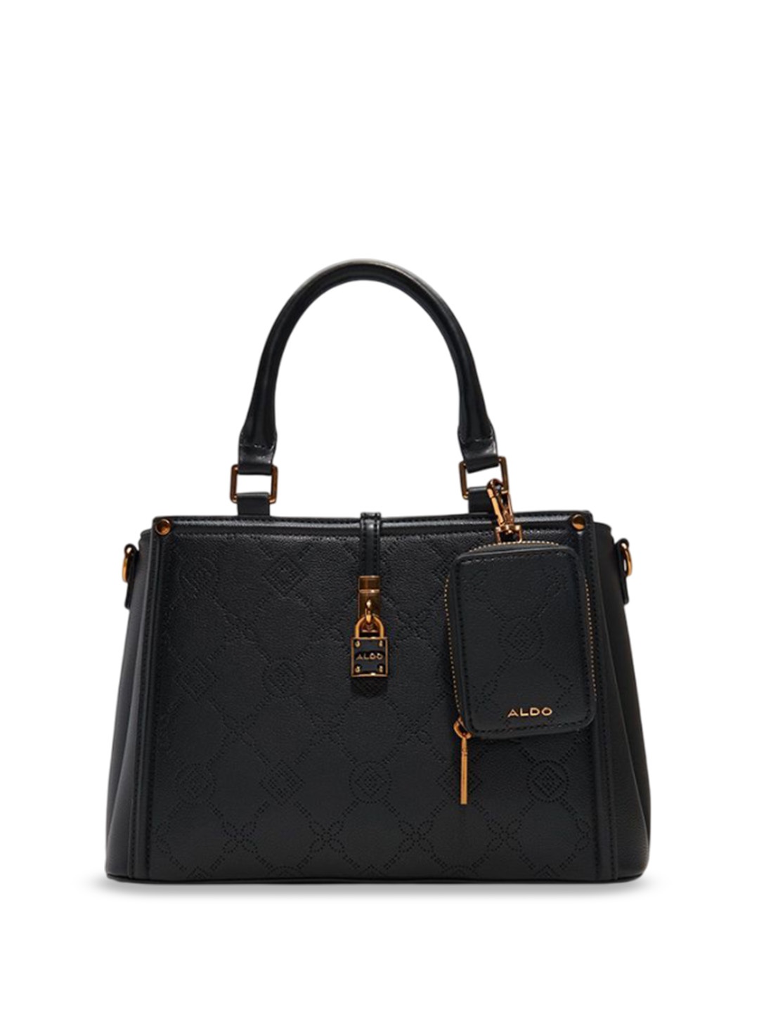 

ALDO Women Textured Shopper Leather Handheld Bag With Pouch, Black