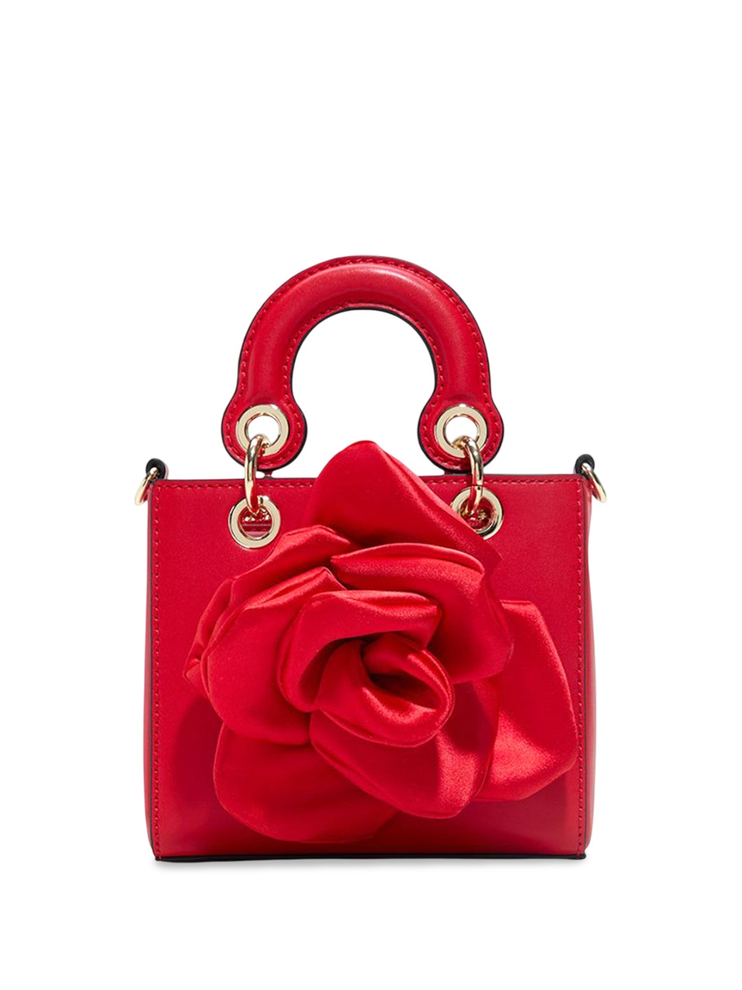 

ALDO Women REDROSES Solid Structured Leather Handheld Bag, Red
