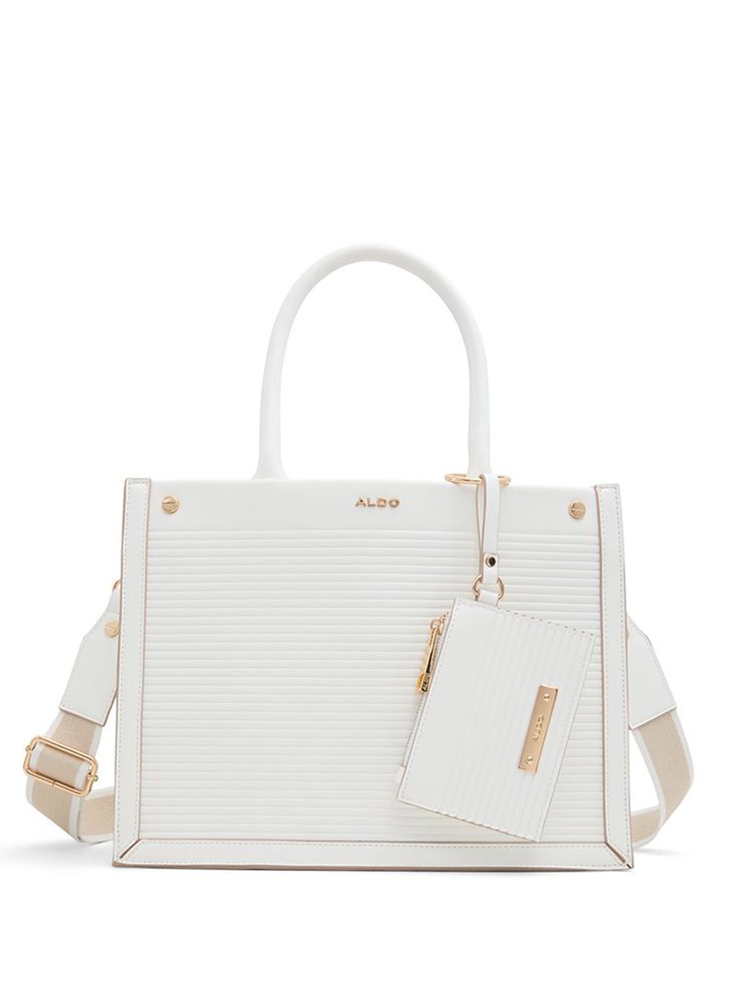 

ALDO Women Textured Structured Leather Handheld Bag With Pouch, White