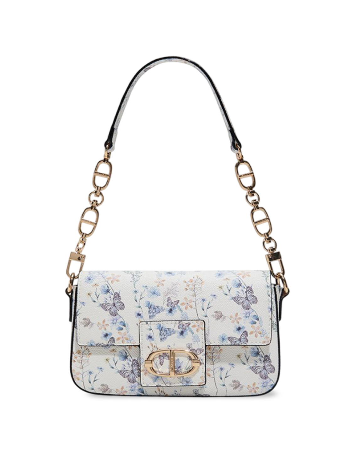 

ALDO Women Floral Printed Structured Leather Shoulder Bag, Off white