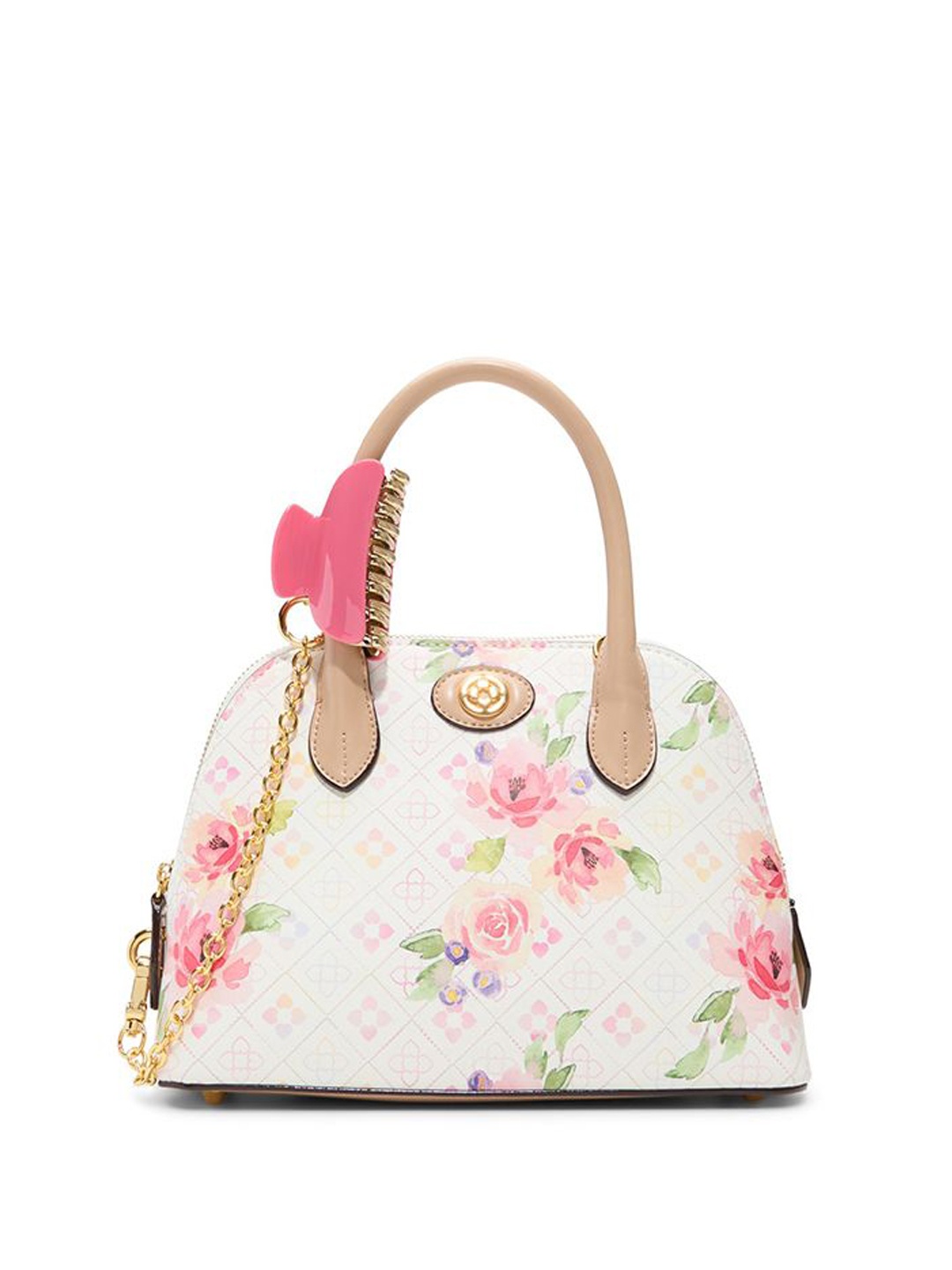 

ALDO Women Floral Printed Structured Leather Handheld Bag, Off white