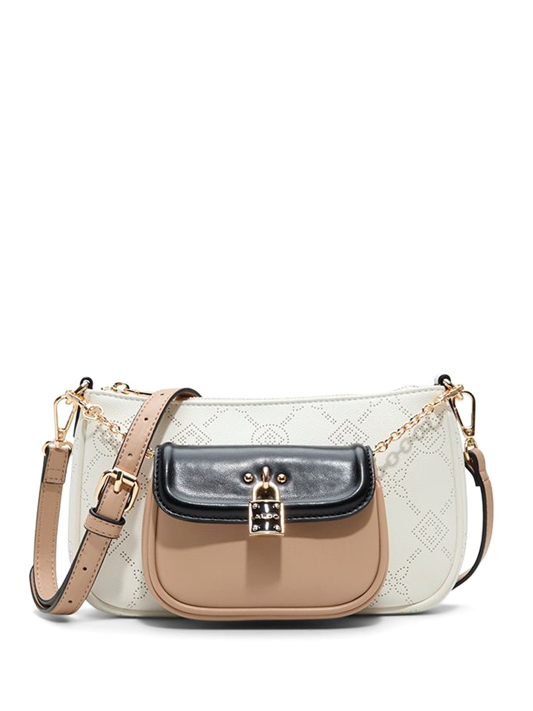 

ALDO Women HAMIDA Geometric Printed Structured Leather Sling Bag, Beige