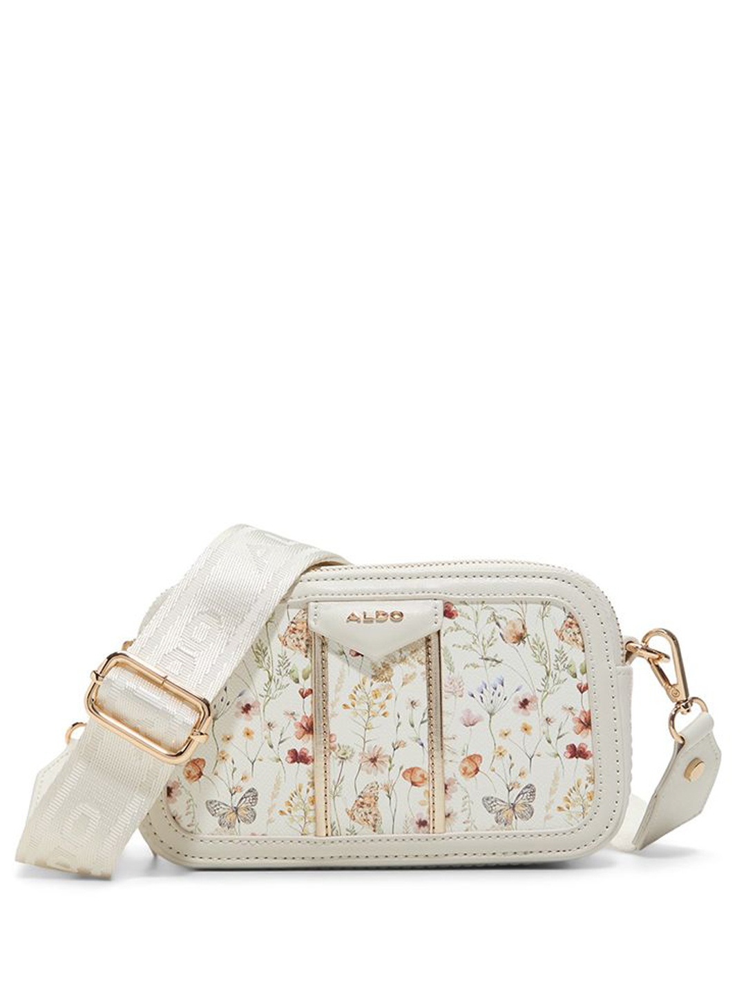 

ALDO Women Floral Printed Structured Leather Sling Bag, White