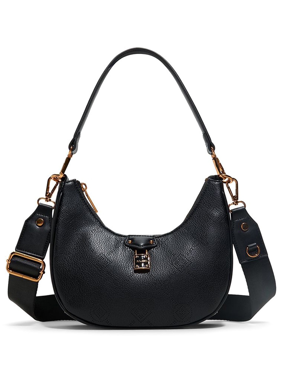 

ALDO Women CLAUDIANA Textured Half Moon Leather Shoulder Bag, Black