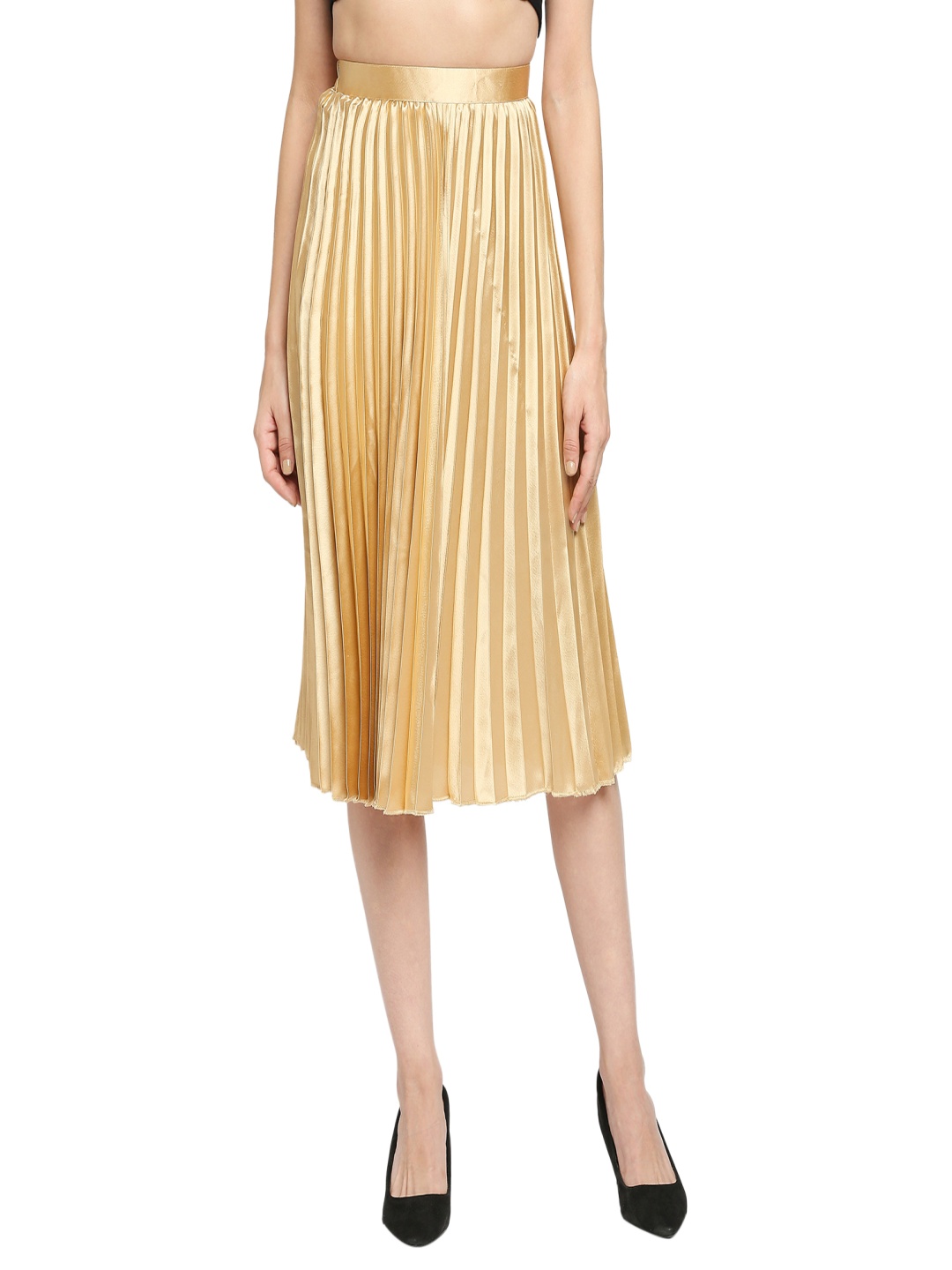 

AMMARZO Women Pleated A-Line Midi Skirt, Yellow