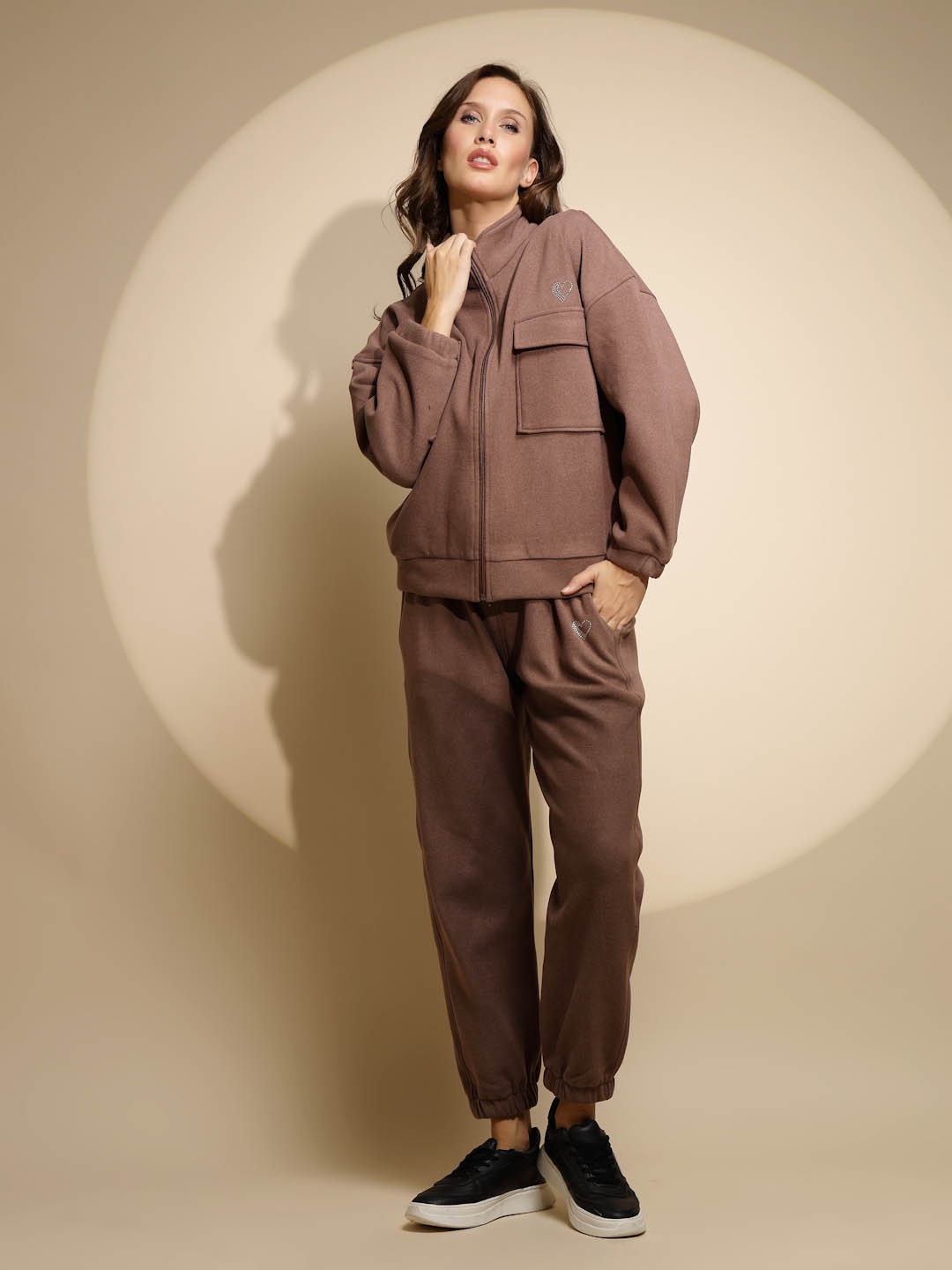 

Global Republic High Neck Sweatshirt With Jogger, Brown