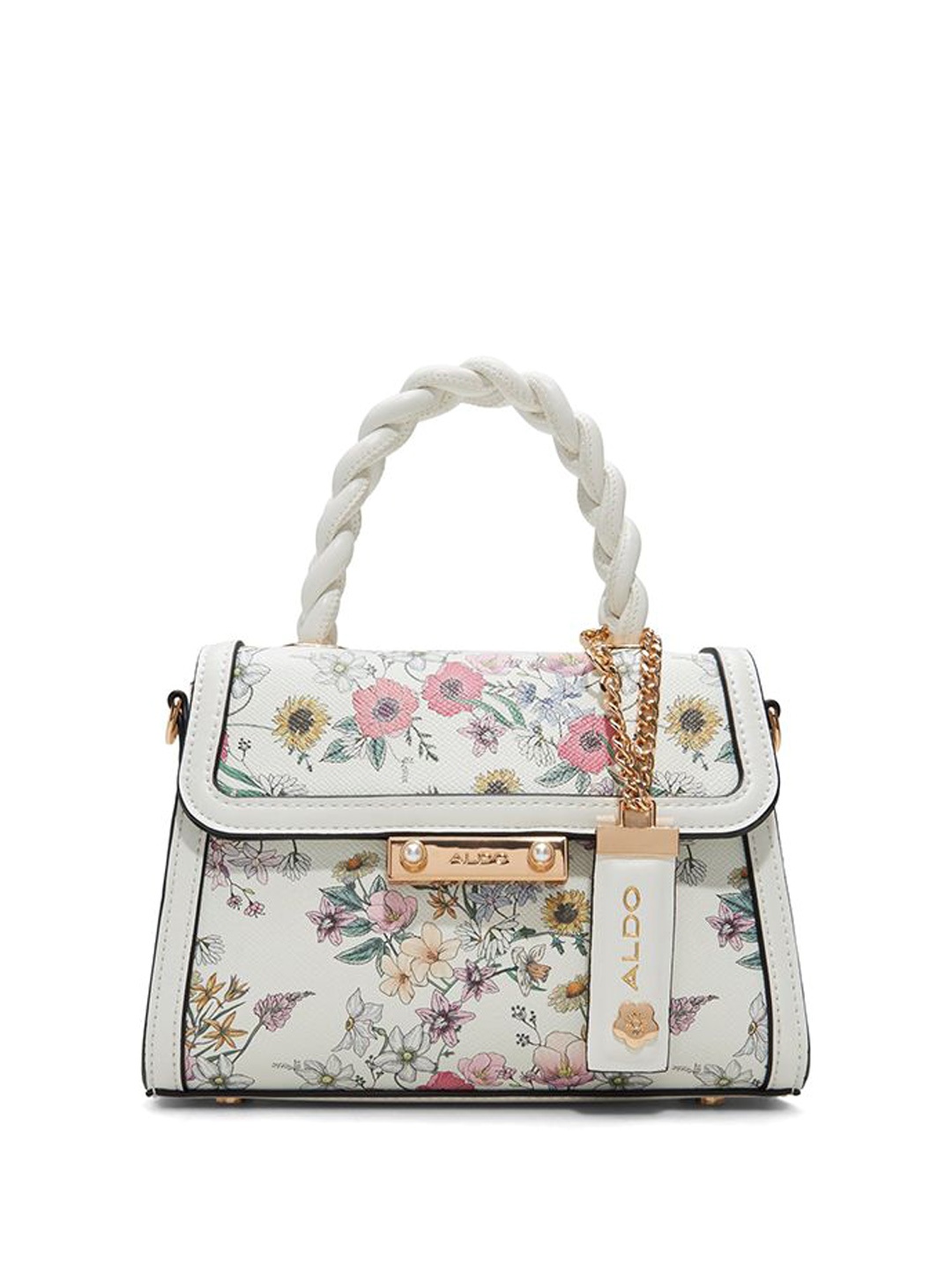 

ALDO Women Floral Printed Structured Leather Handheld Bag, Purple