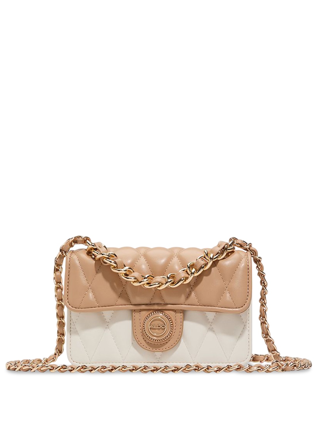 

ALDO Women LOUBELLA Colourblocked Structured Leather Sling Bag, Beige