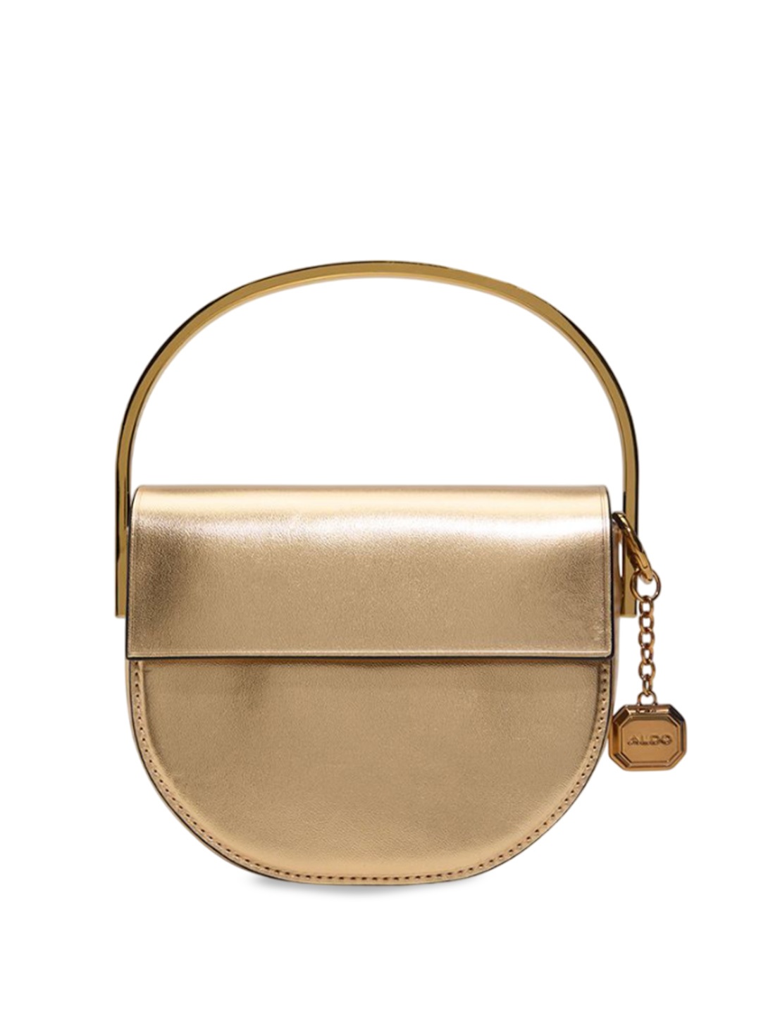 ALDO Women Solid Half Moon Leather Handheld Bag, Gold