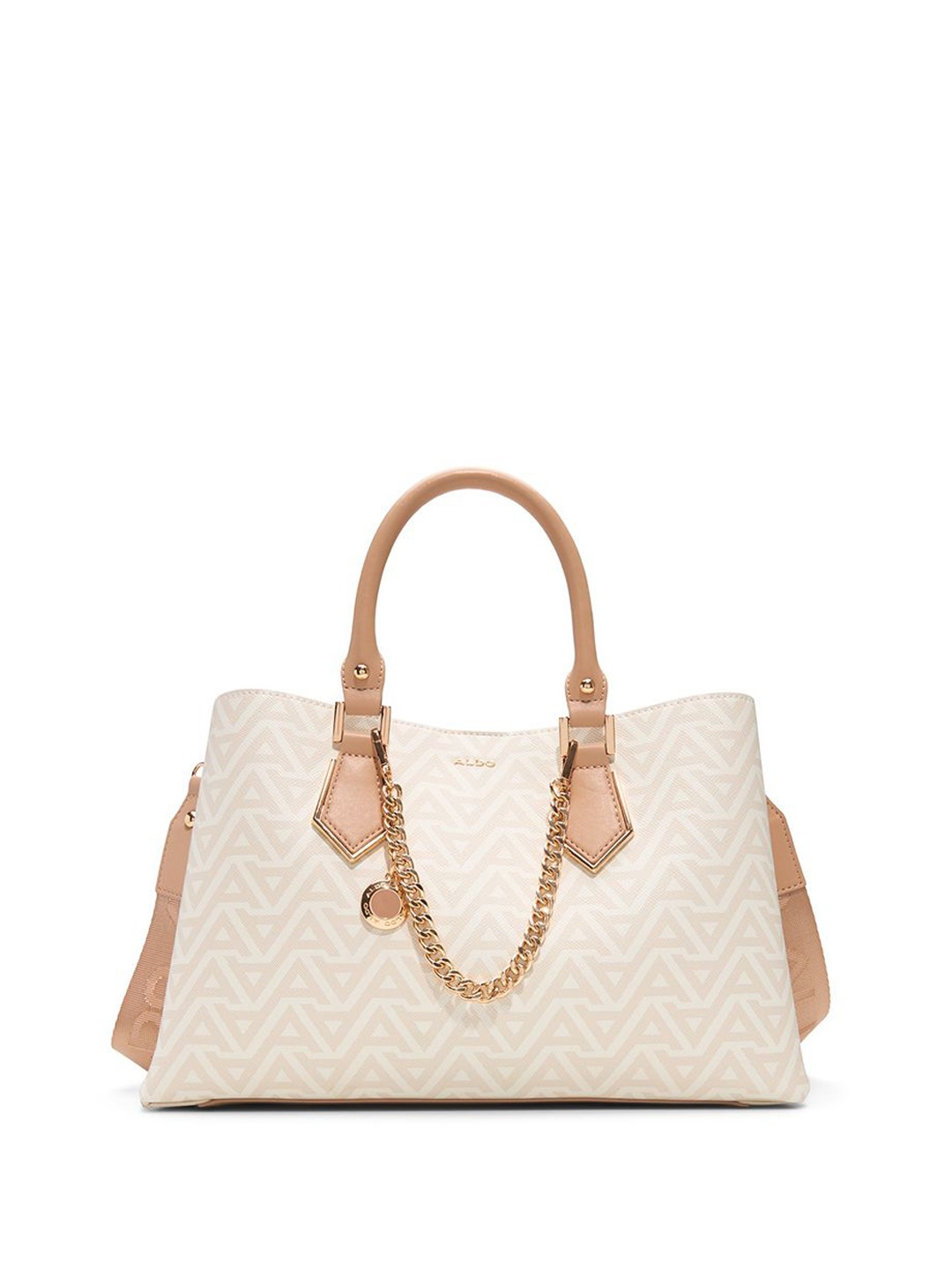 

ALDO Women BAELI Typography Printed Structured Leather Handheld Bag, Beige