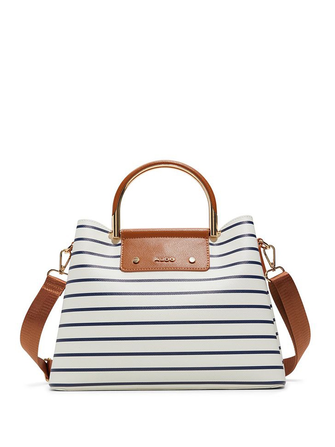 

ALDO Women Striped Structured Leather Handheld Bag, Navy blue