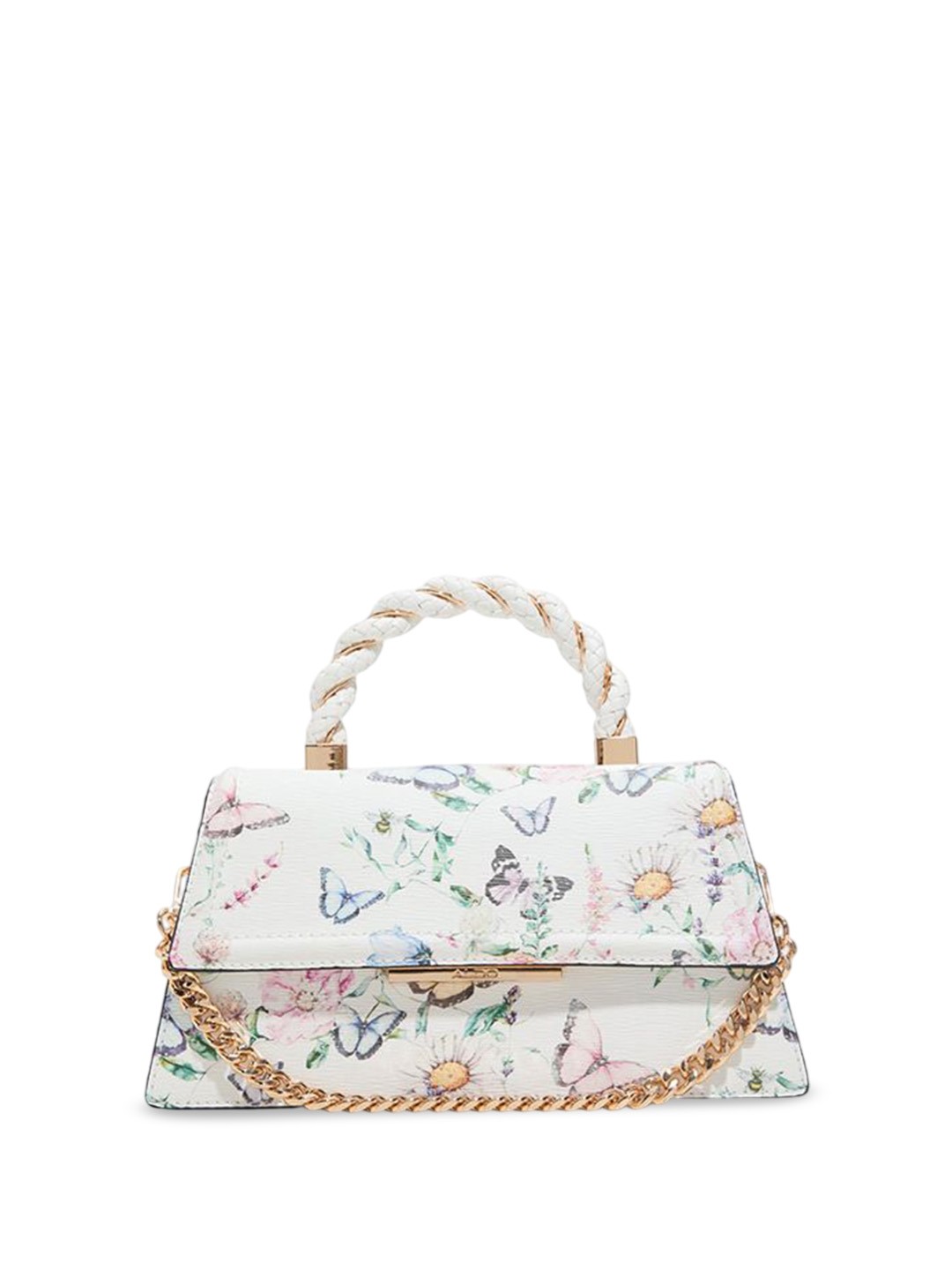

ALDO Women SIDONIE Floral Printed Structured Leather Handheld Bag, Off white