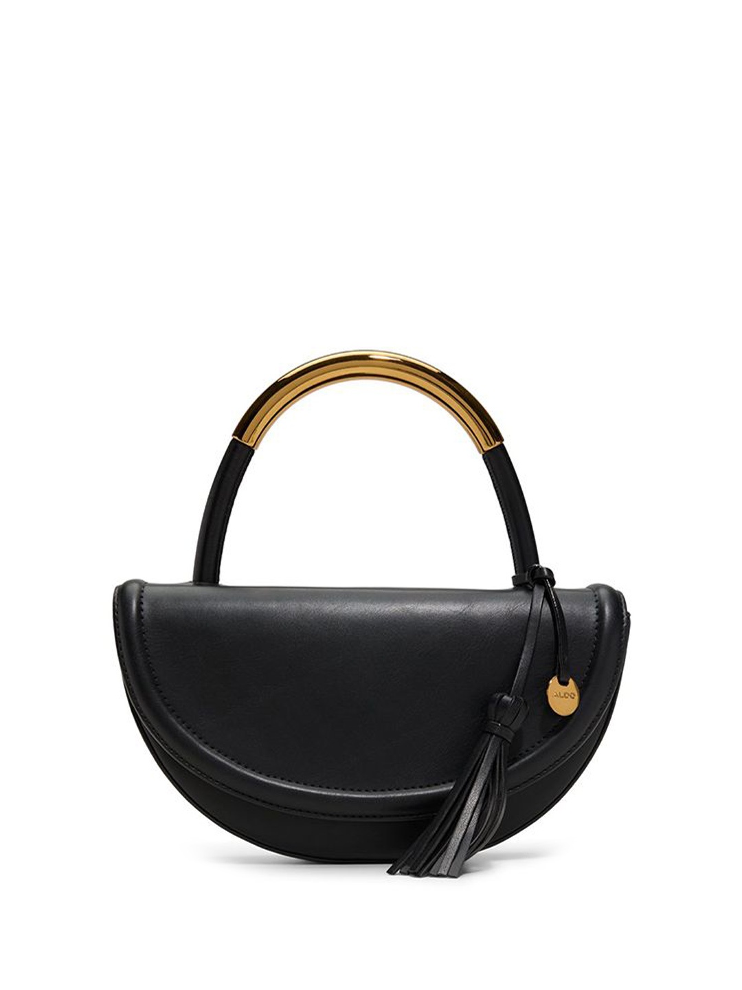 

ALDO Women Solid Half Moon Leather Handheld Bag, Black