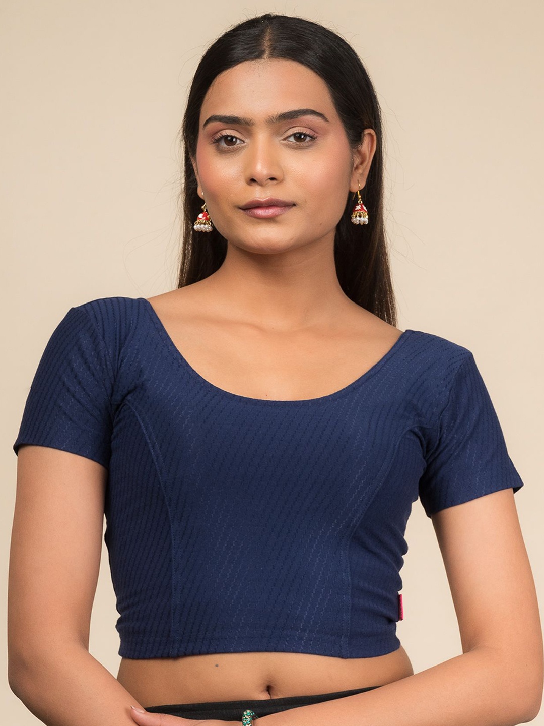 

Bindigasm's Advi Self Design Texture Cotton Saree Blouse, Navy blue