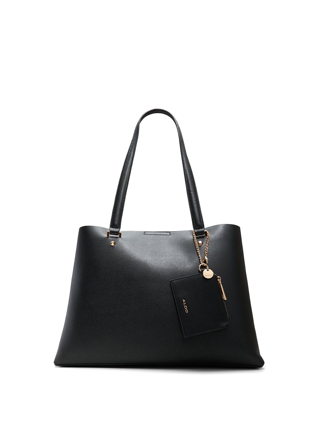 ALDO Women KORER Solid Shopper Leather Shoulder Bag With Pouch, Black
