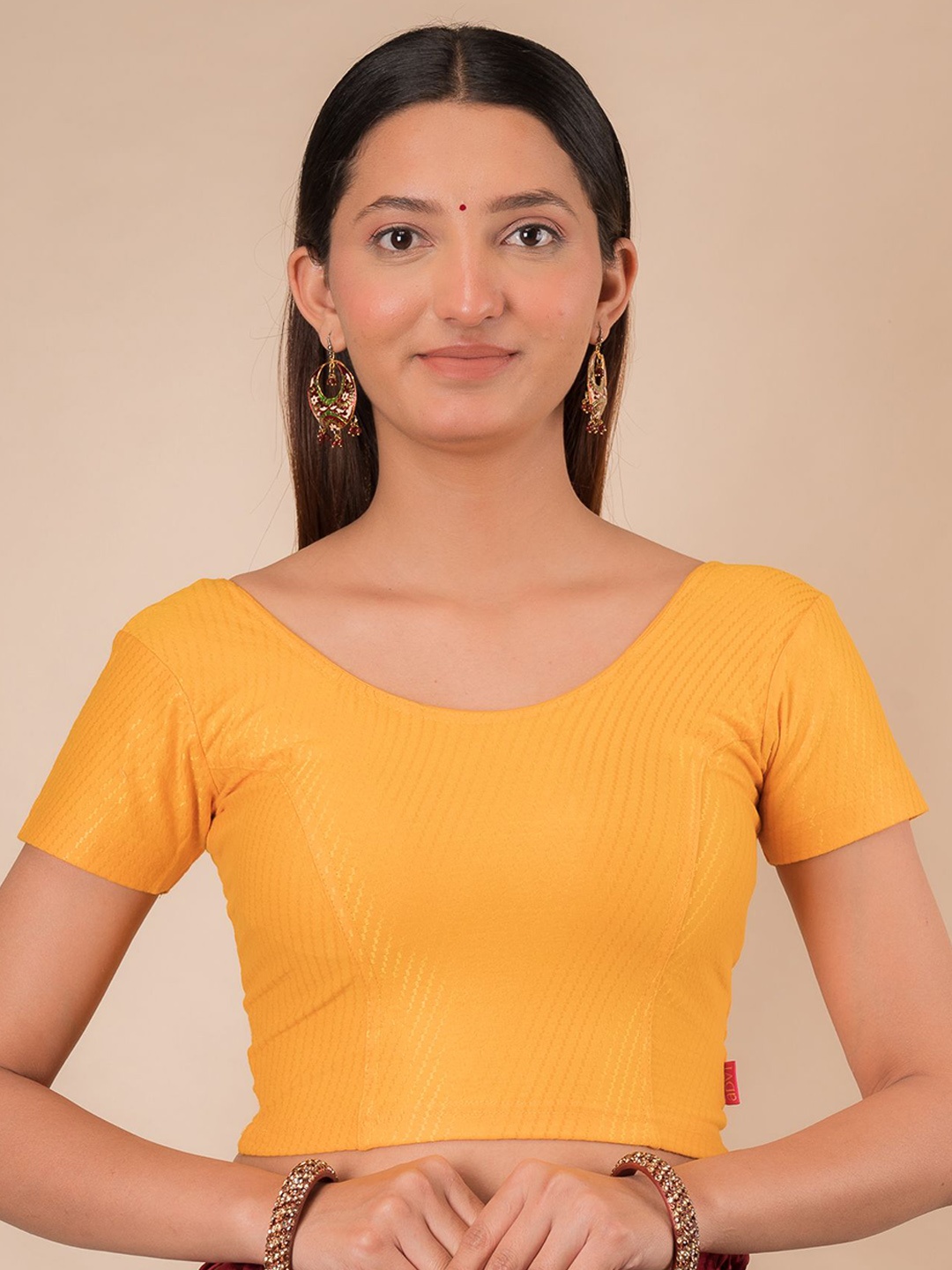 

Bindigasm's Advi Self Designed Textured Slip On Saree Blouse, Yellow