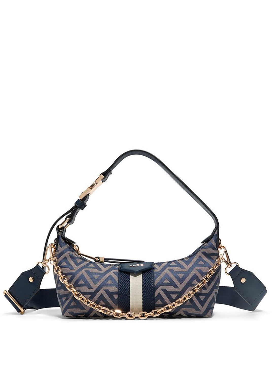 

ALDO Women Typography Printed Structured Leather Shoulder Bag, Navy blue