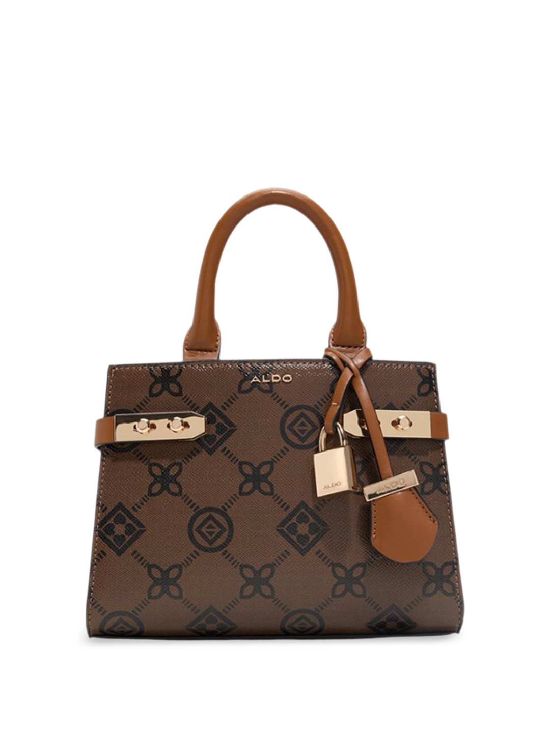 

ALDO Women Geometric Printed Bucket Leather Handheld Bag, Brown