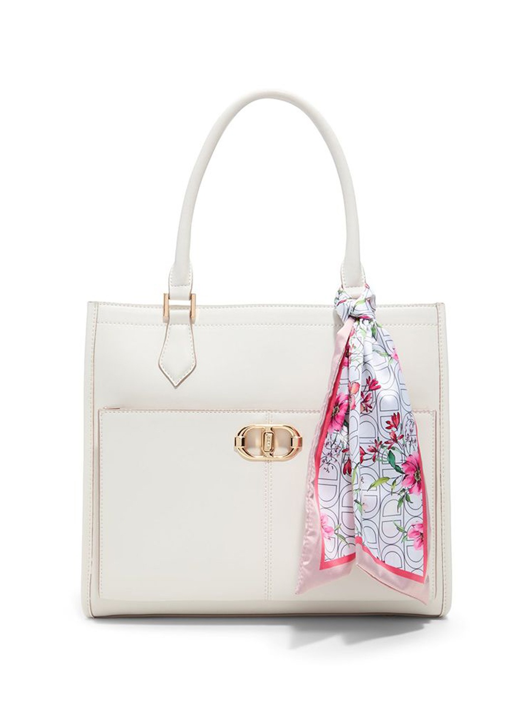 

ALDO Women RUYA Solid Structured Leather Shoulder Bag With Scarf, White