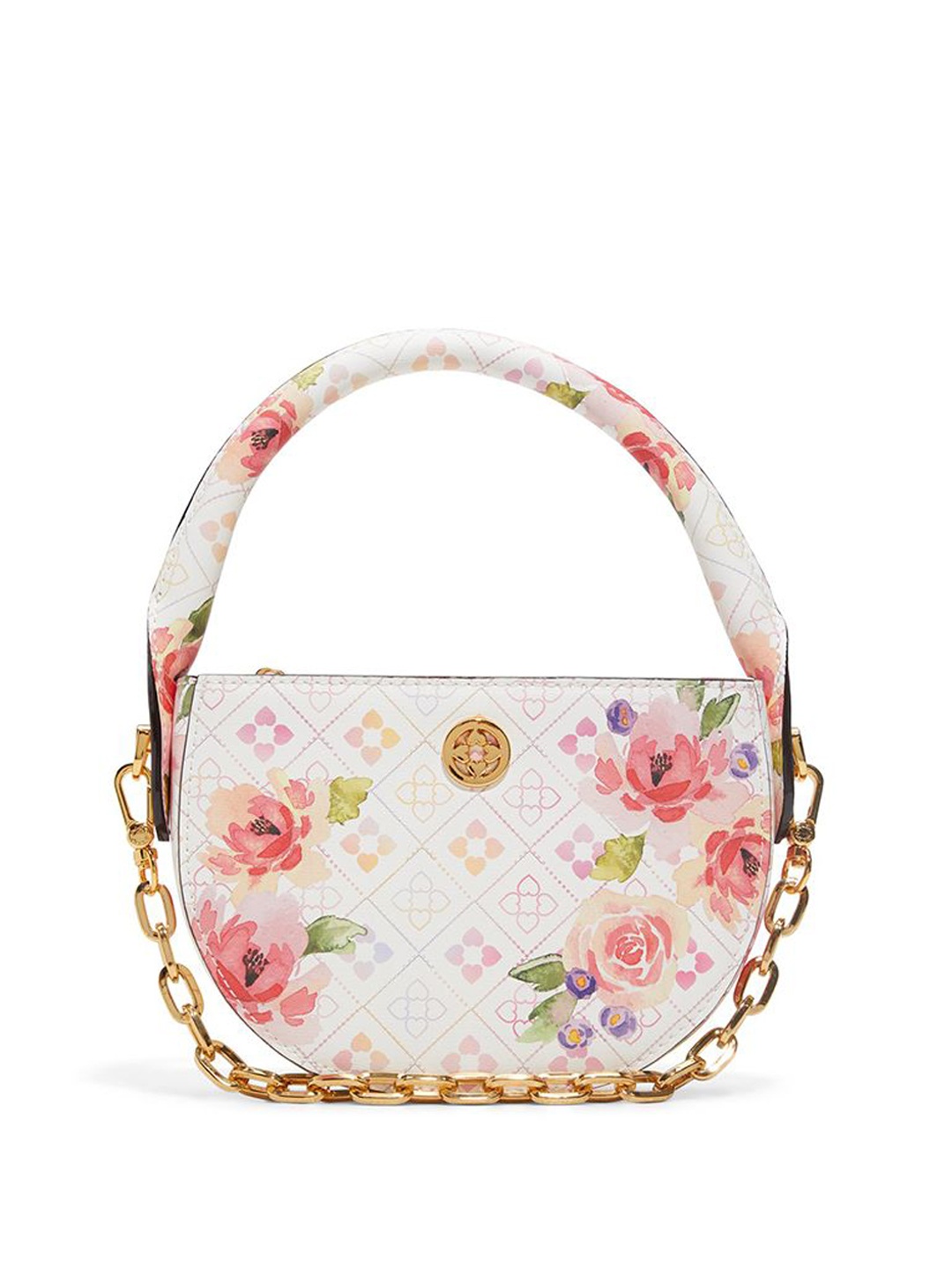 

ALDO Women Floral Printed Structured Leather Handheld Bag, Off white