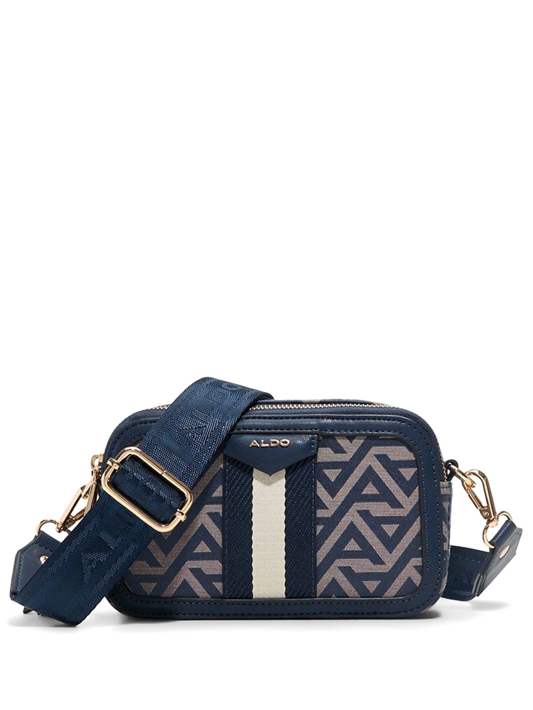 

ALDO Women MASUMA Typography Printed Structured Leather Sling Bag, Navy blue