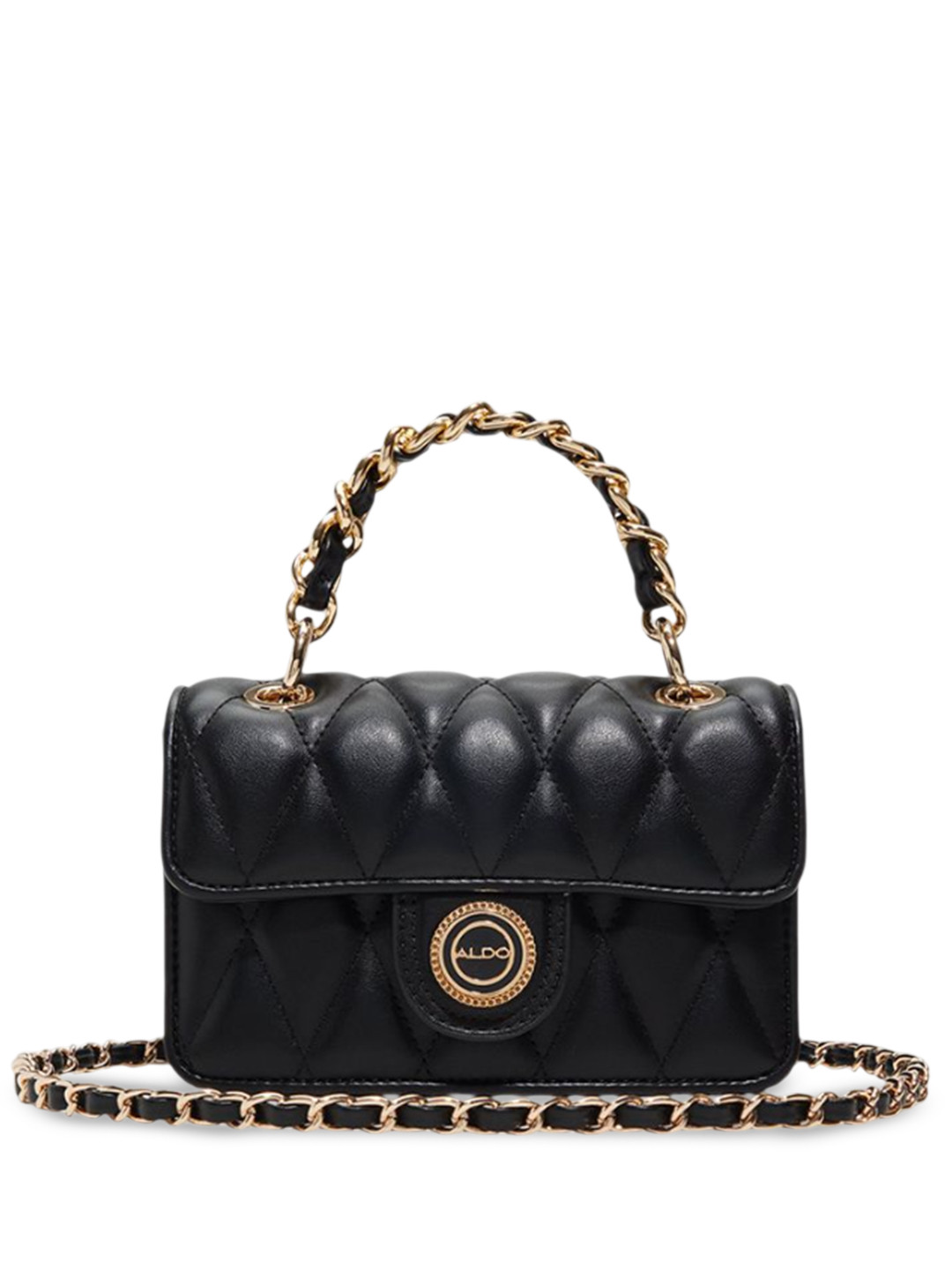 

ALDO Women LOUBELLA Solid Structured Leather Handheld Bag, Black