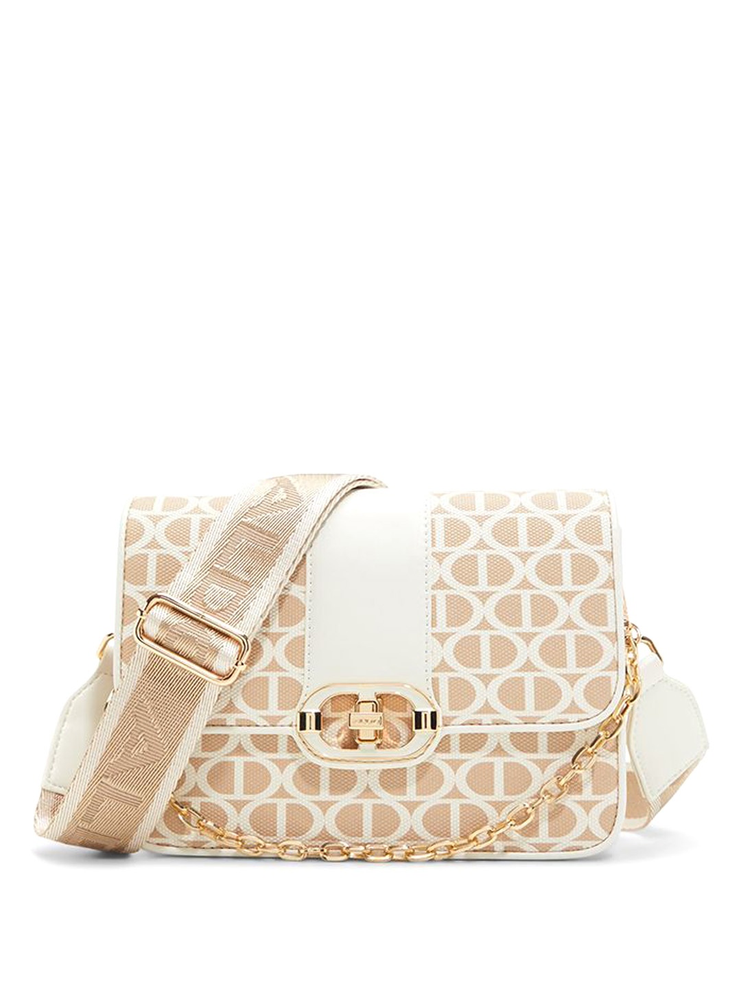 

ALDO Women Geometric Printed Structured Leather Sling Bag, Beige