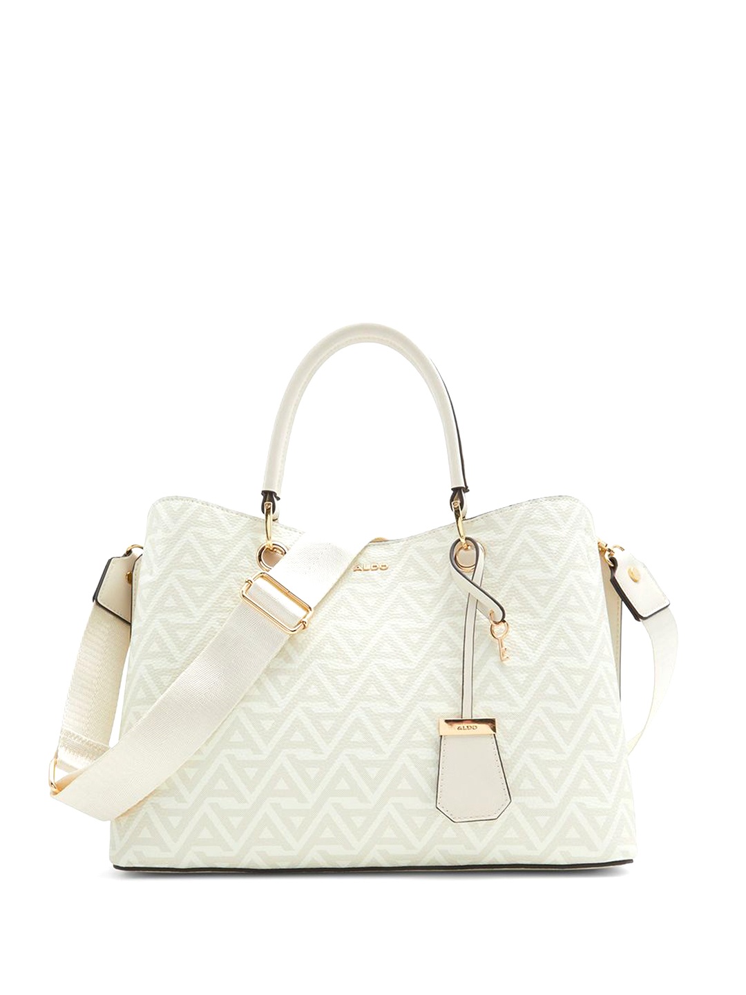 

ALDO Women Typography Printed Structured Leather Handheld Bag, White