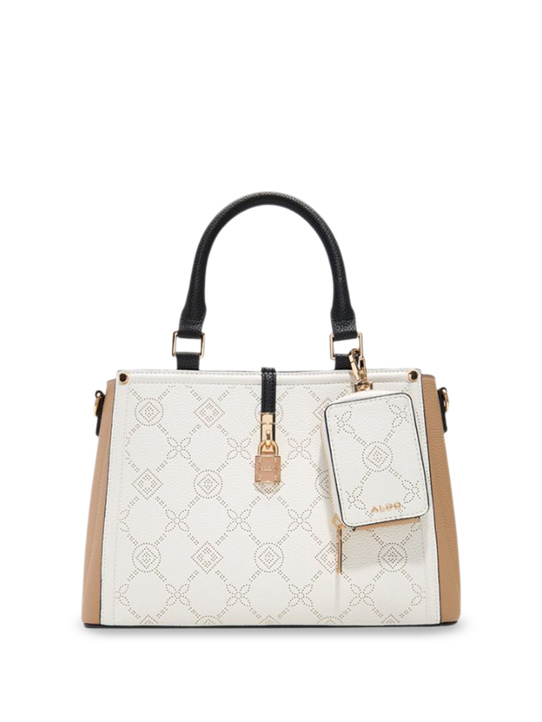 

ALDO Women Geometric Printed Structured Leather Handheld Bag With Pouch, Beige