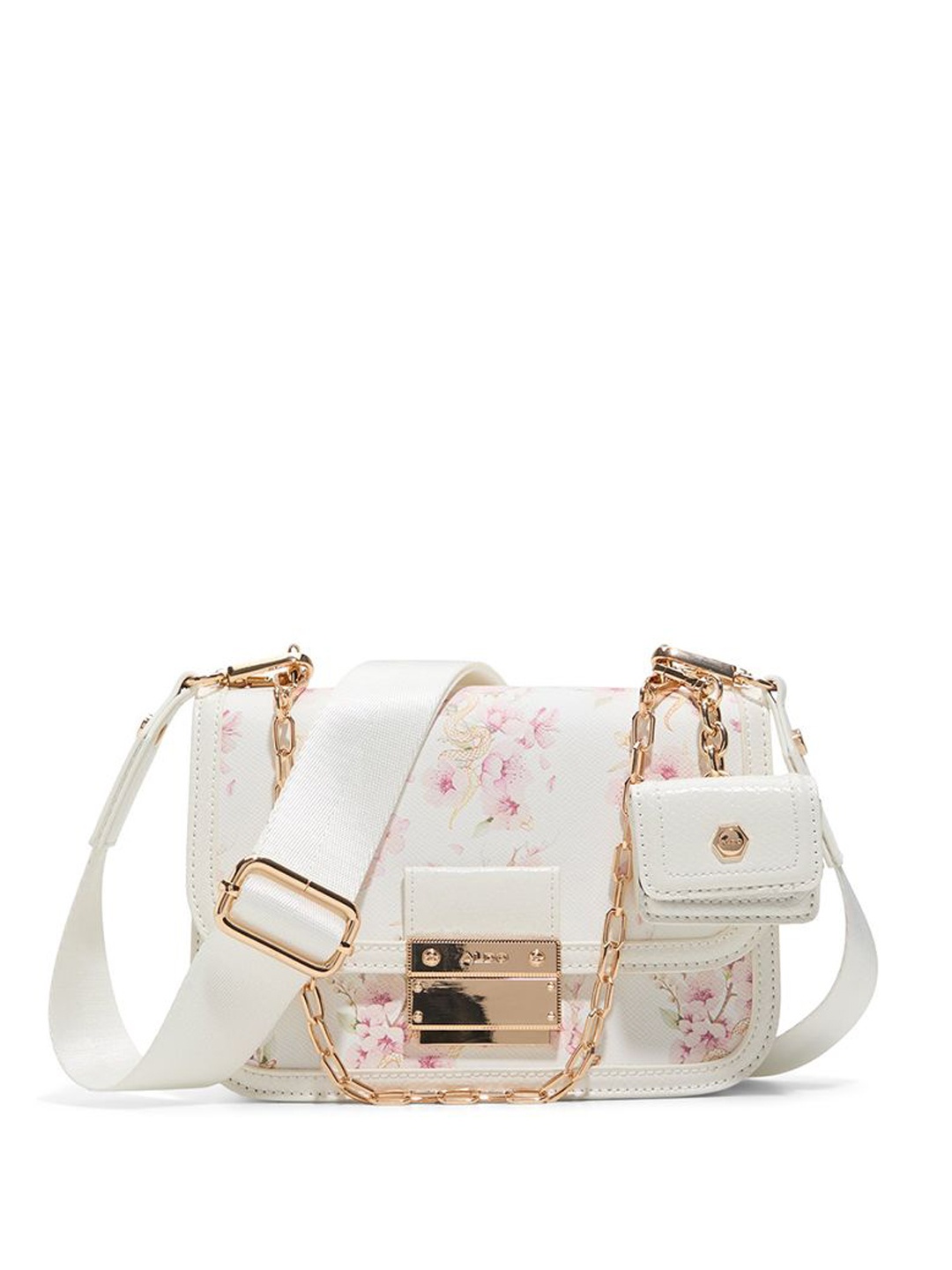 

ALDO Women Floral Printed Structured Leather Sling Bag With Pouch, Pink