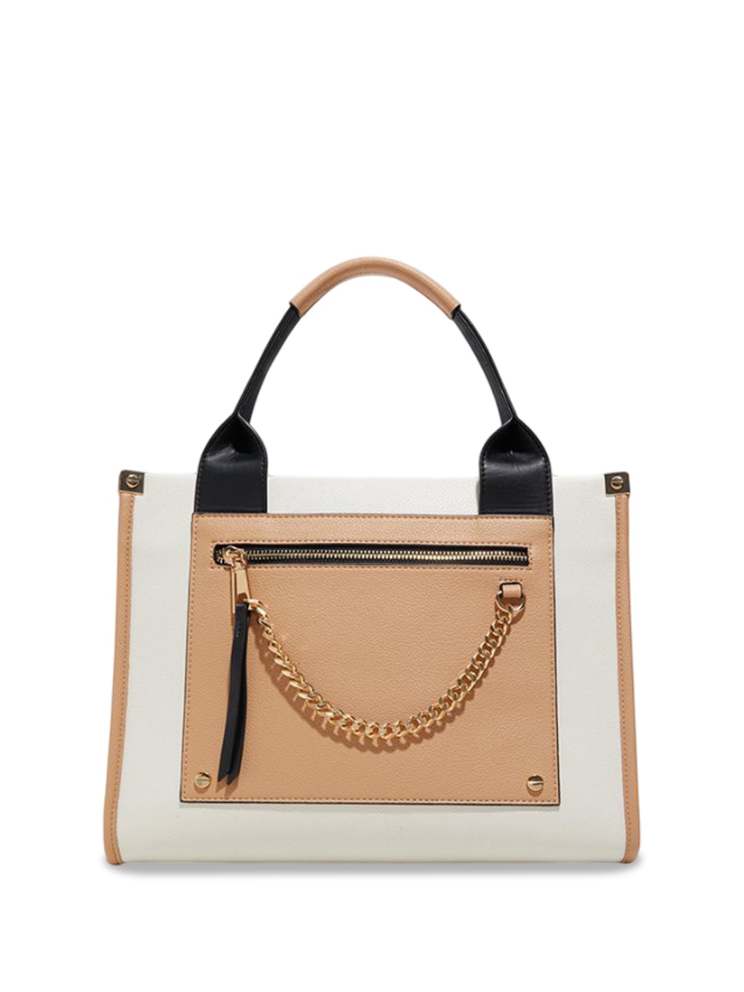 

ALDO Women ENENARYN Colourblocked Structured Leather Handheld Bag, Beige