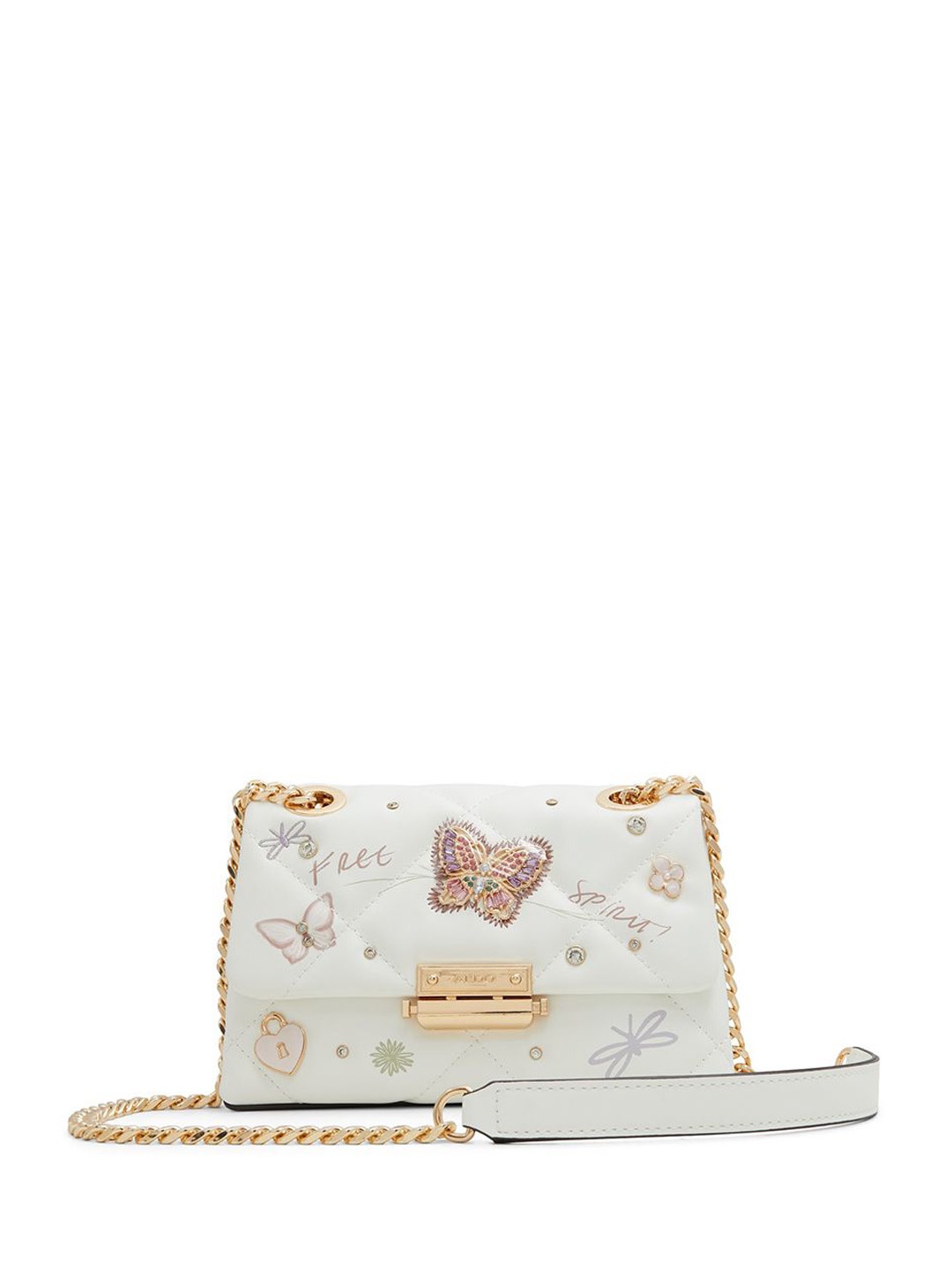 

ALDO Women Embellished Structured Leather Sling Bag, White
