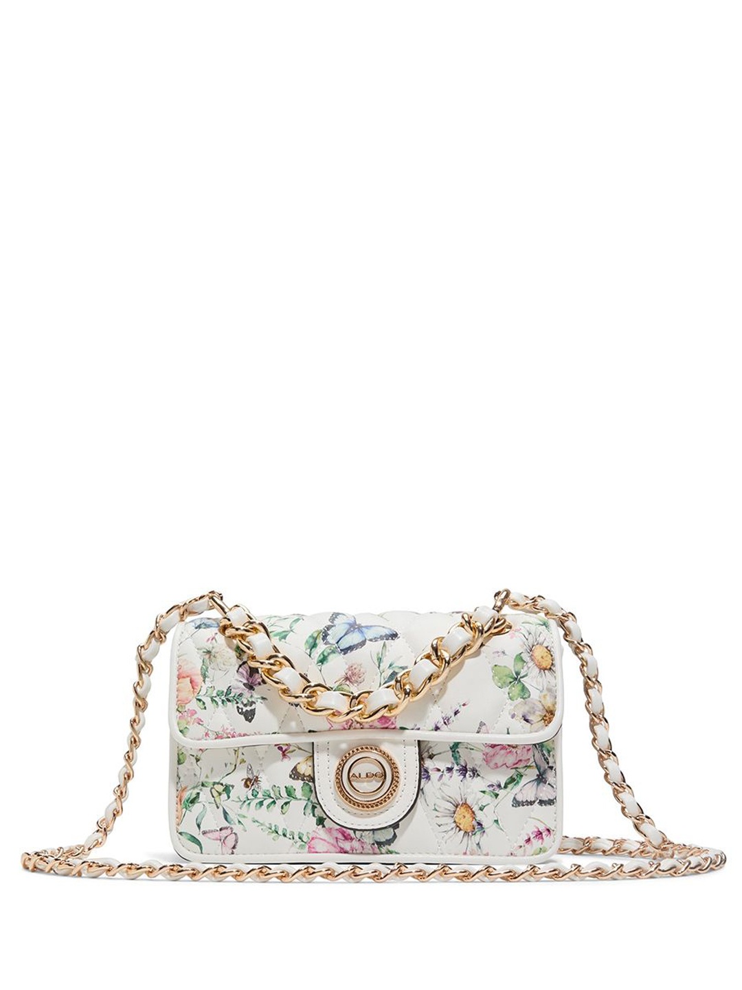 

ALDO Women Floral Printed Structured Leather Sling Bag, Off white