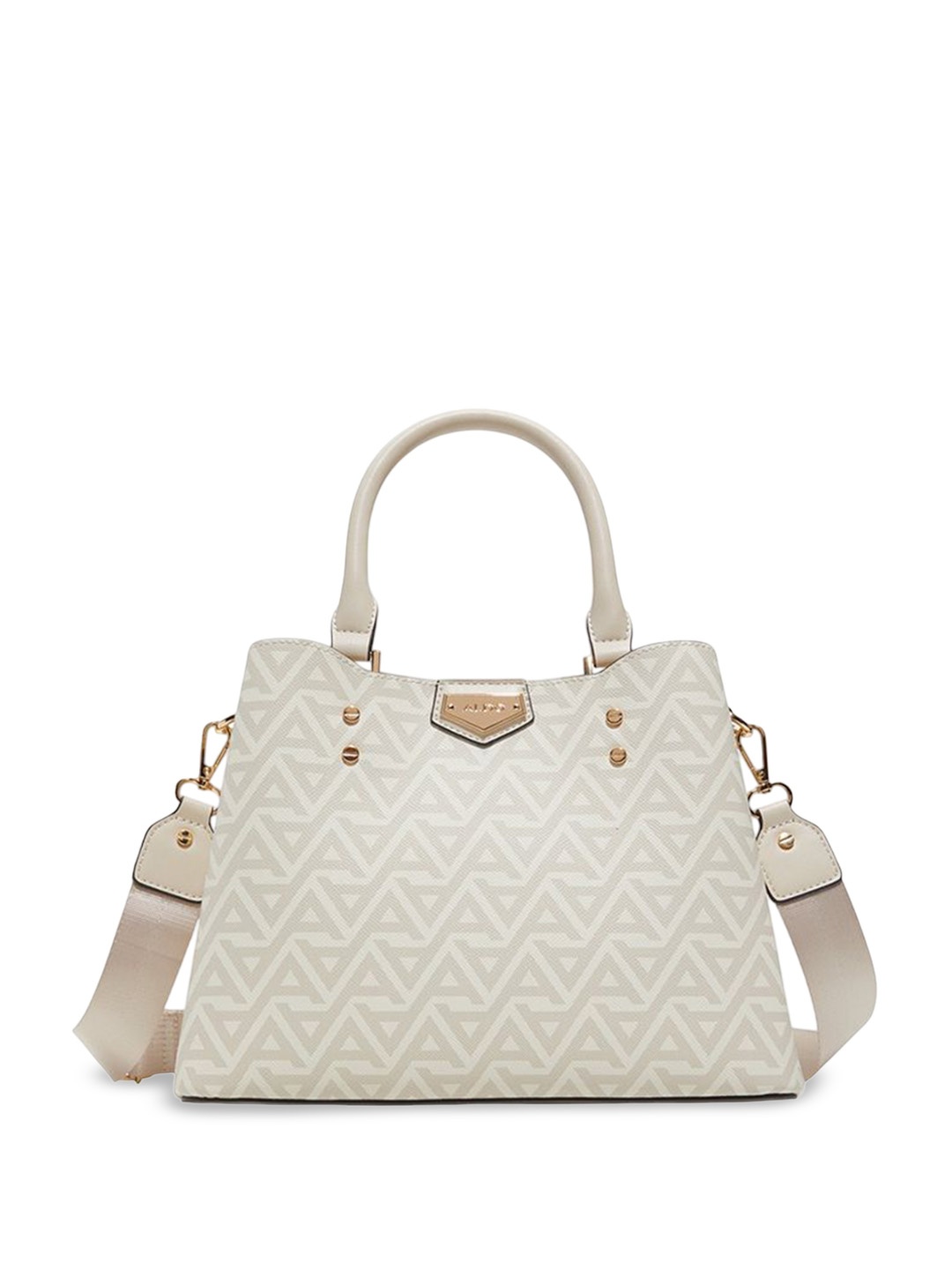 

ALDO Women Typography Printed Structured Leather Handheld Bag, Beige