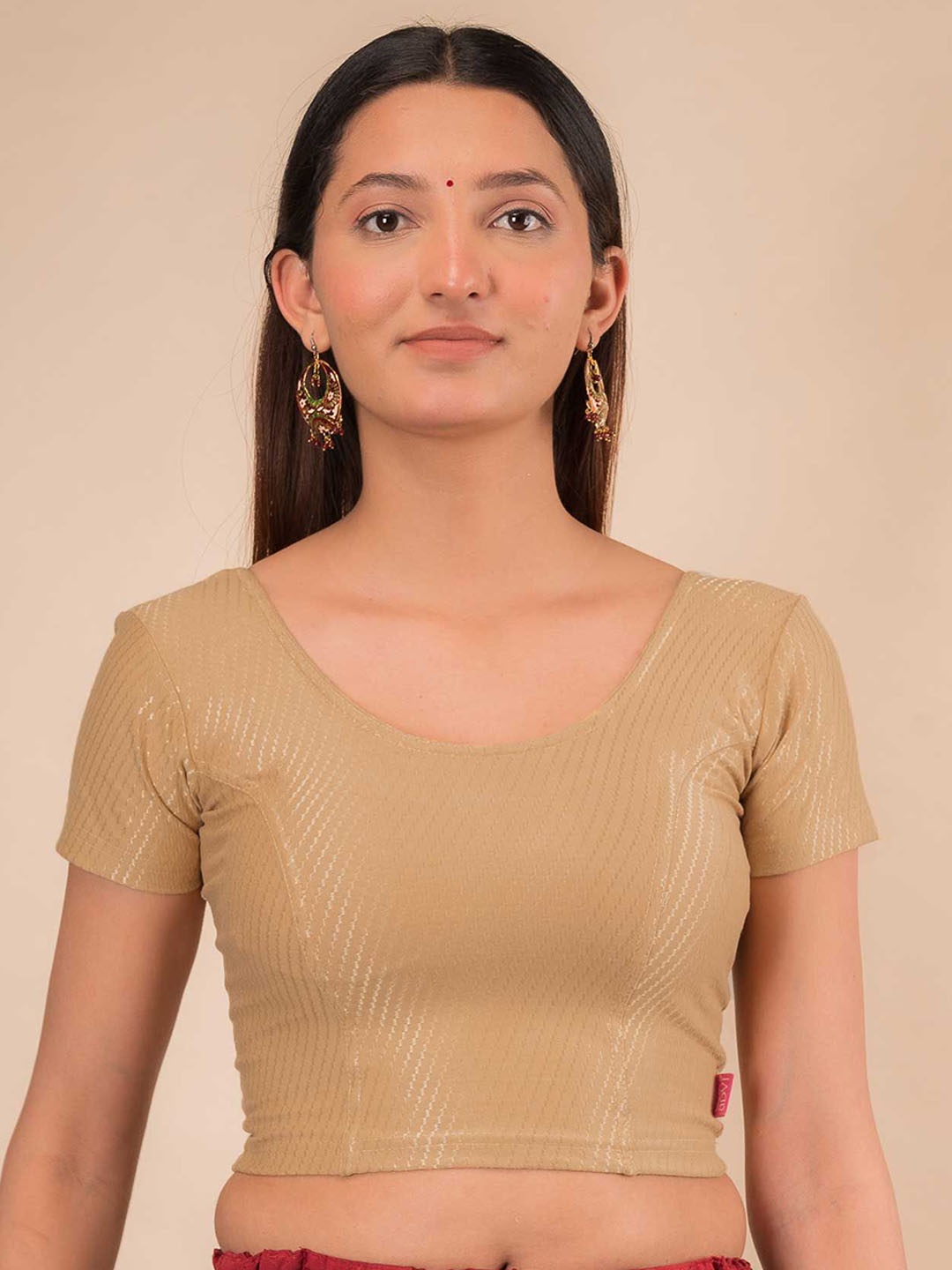 

Bindigasm's Advi Self Designed Texture Cotton Stretchable Slip On Saree Blouse, Beige