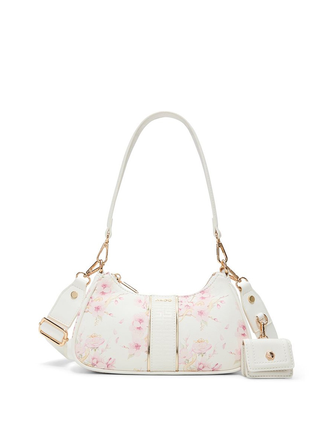 

ALDO Women Floral Printed Half Moon Leather Shoulder Bag With Pouch, Pink