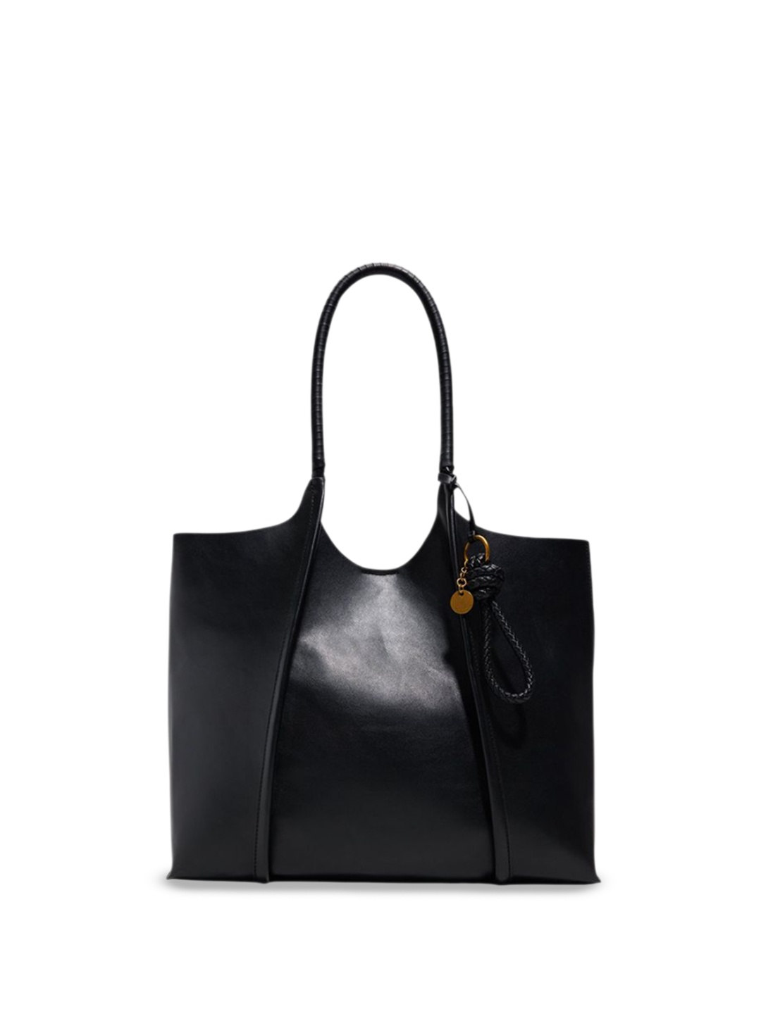 

ALDO Women Solid Shopper Tote Bag with Tasselled, Black
