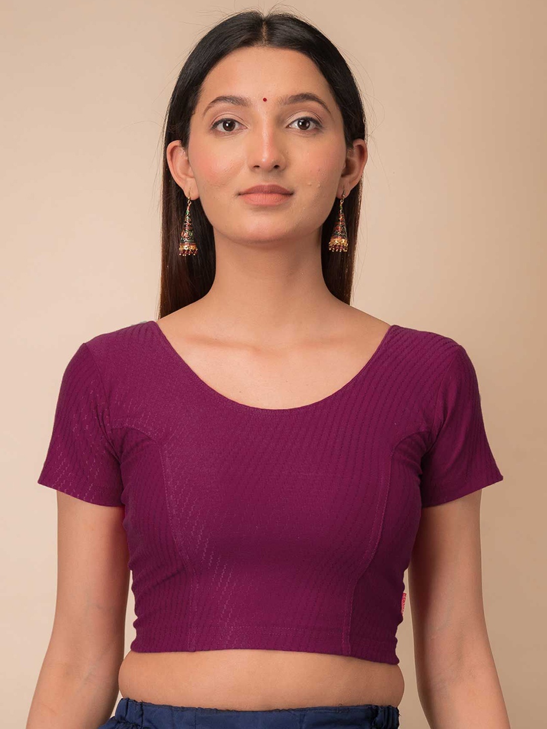 

Bindigasm's Advi Women Self Designed Texture Cotton Stretchable Slip On Saree Blouse, Magenta