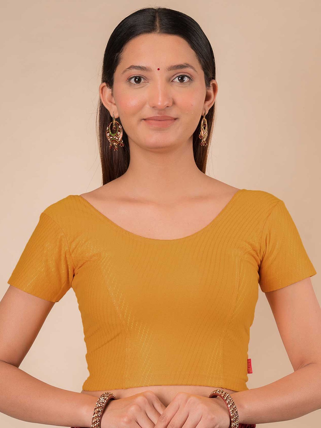 

Bindigasm's Advi Women Self Designed Texture Cotton Stretchable Slip On Saree Blouse, Mustard