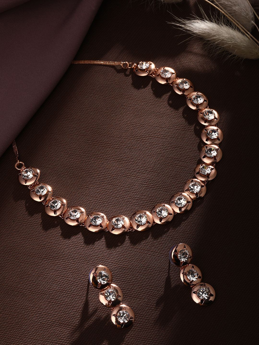 

ASMITTA JEWELLERY Rose Gold-Plated American Diamond Studded Necklace and Earrings