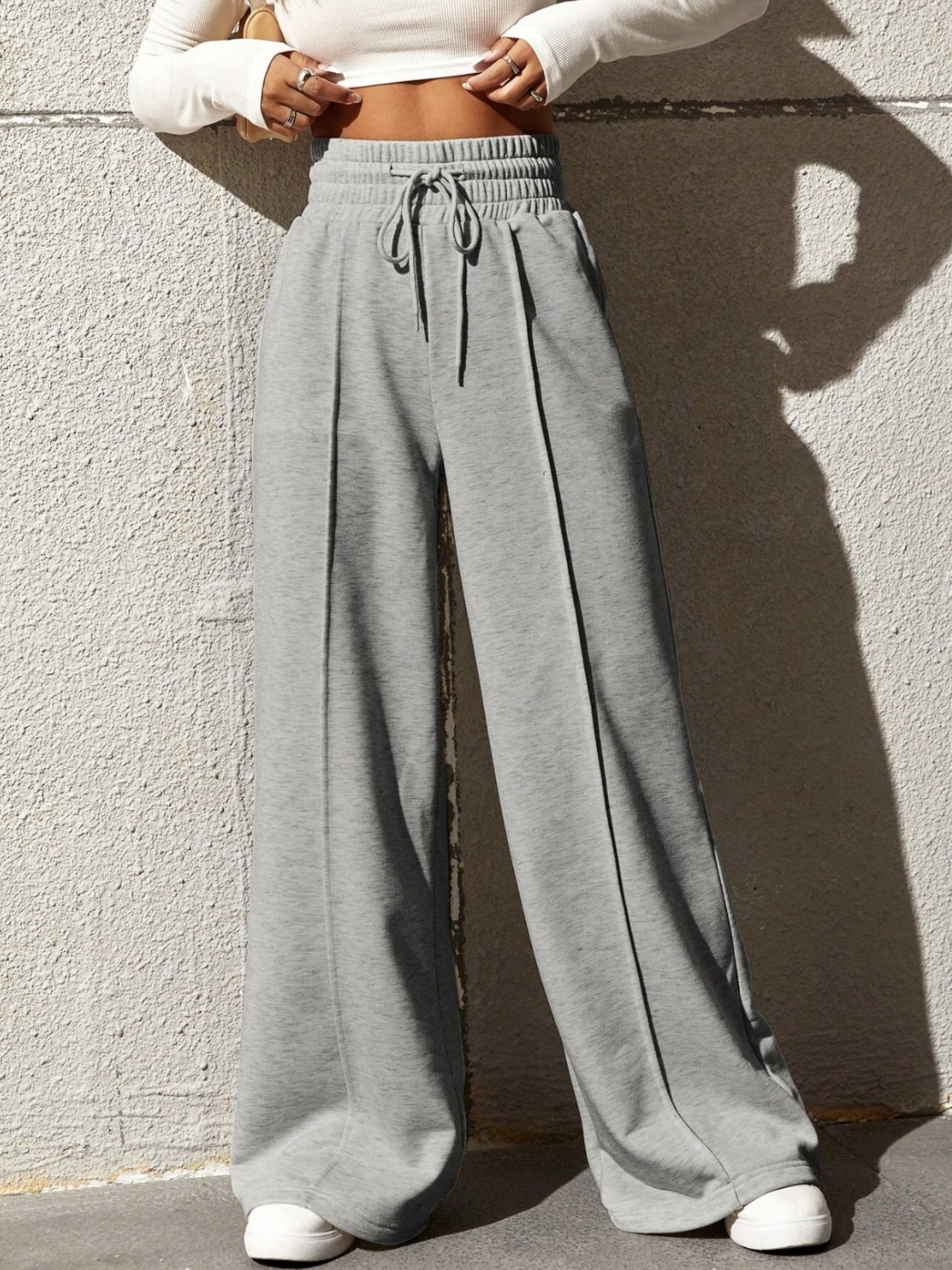 

LA CHIC PICK Women Flared Cotton Track Pants, Grey