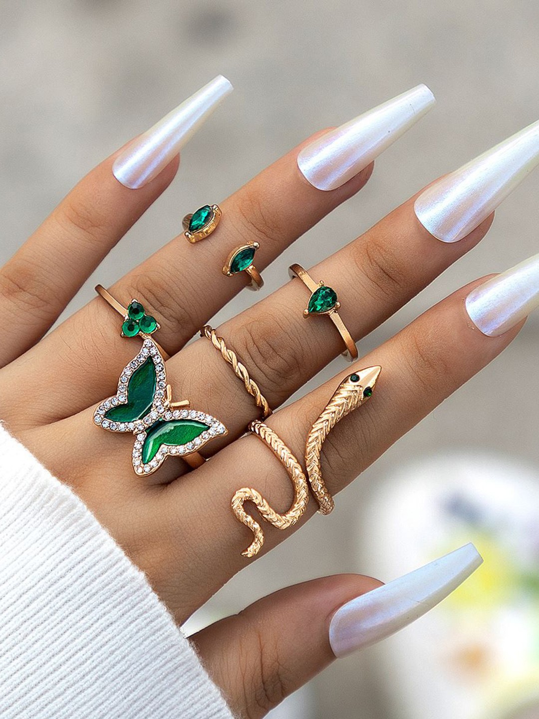 

Shining Diva Fashion Pack Of 6 Gold-Plated Crystals Studded Finger Rings
