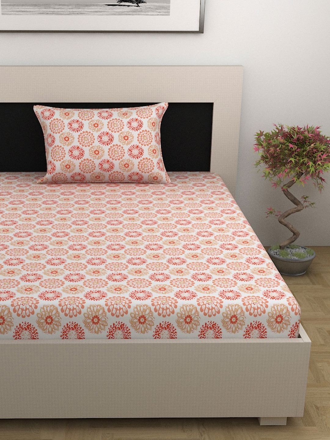 

Divine Casa Prism White Printed Pure Cotton 144 TC Single Bedsheet Set-0.90 m x 2.23 m