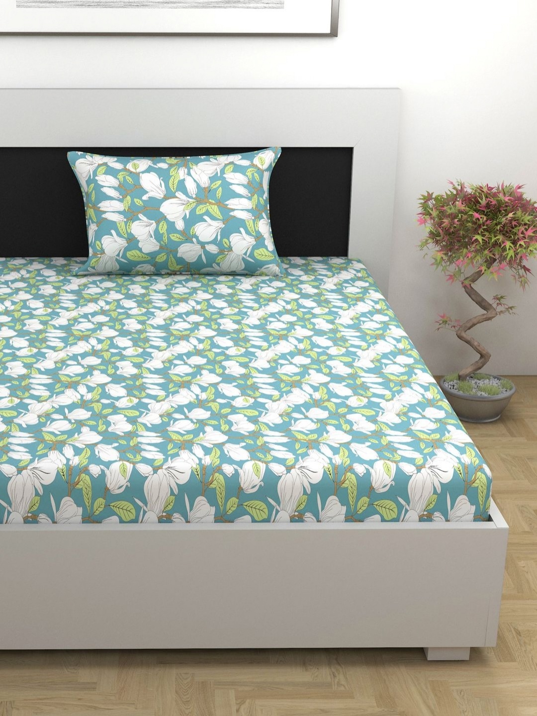 

Divine Casa Prisham Teal Blue Printed Cotton 144TC Single Bedsheet Sets - 90 cm x 2.23 m