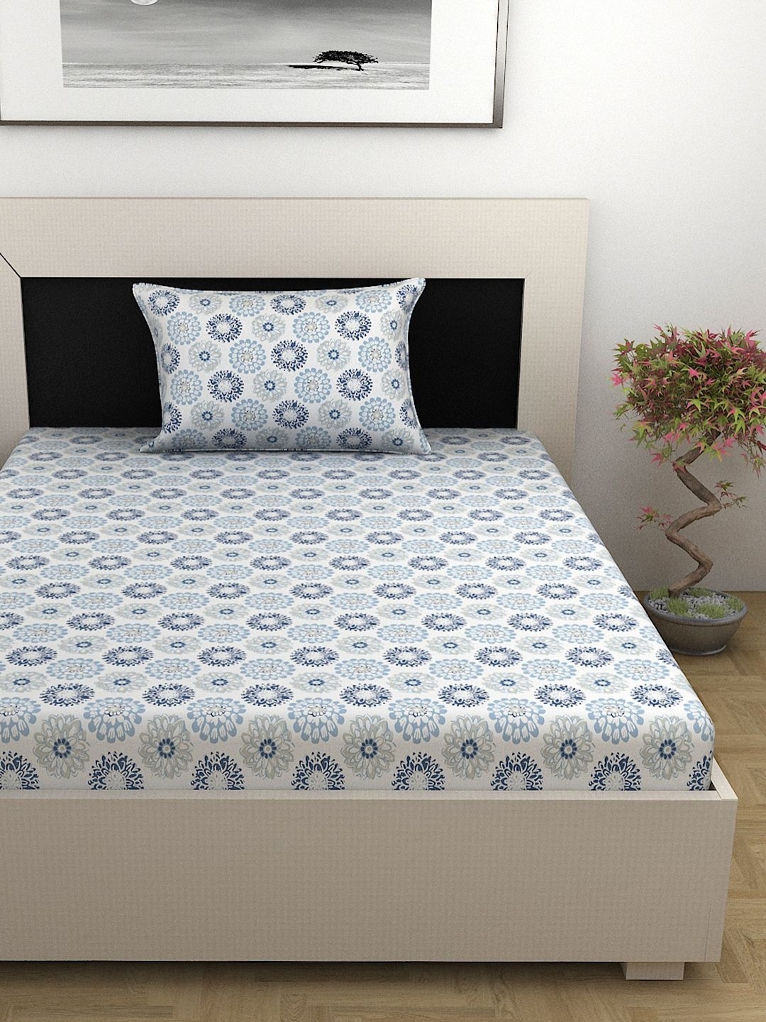 

Divine Casa Prism Blue Pure Cotton 144 TC King Bedsheet Set 0.9 m x 2.23 m