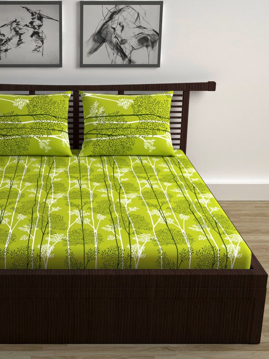 

Divine Casa Modern Green Printed Pure Cotton 144 TC Queen Bedsheet Set 1.5 x 2.25 m