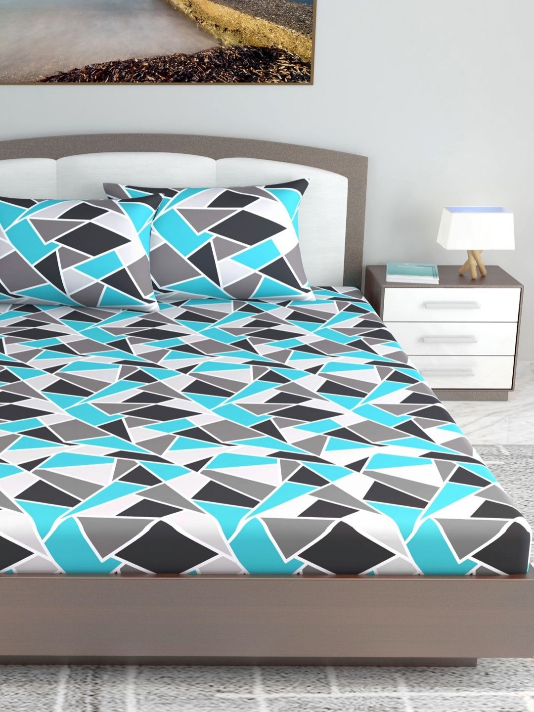 

Divine Casa Emeraled Blue Printed Pure Cotton 144 TC King Bedsheet Set-1.85 m x 2.25 m